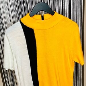 New York & Company Yellow, Black, and White Colorblock Lightweight Sweater
